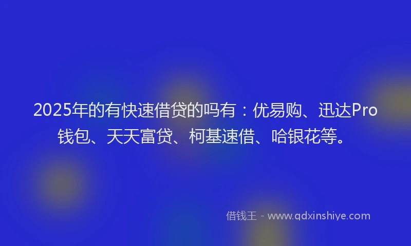 2025年的有快速借贷的吗有：优易购、迅达Pro钱包、天天富贷、柯基速借、哈银花等。