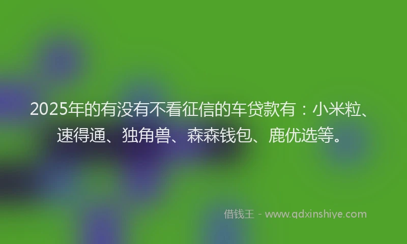 2025年的有没有不看征信的车贷款有：小米粒、速得通、独角兽、森森钱包、鹿优选等。