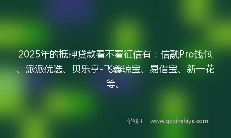 2025年的抵押贷款看不看征信有：信融Pro钱包、派派优选、贝乐享-飞鑫琼宝、易借宝、新一花等。