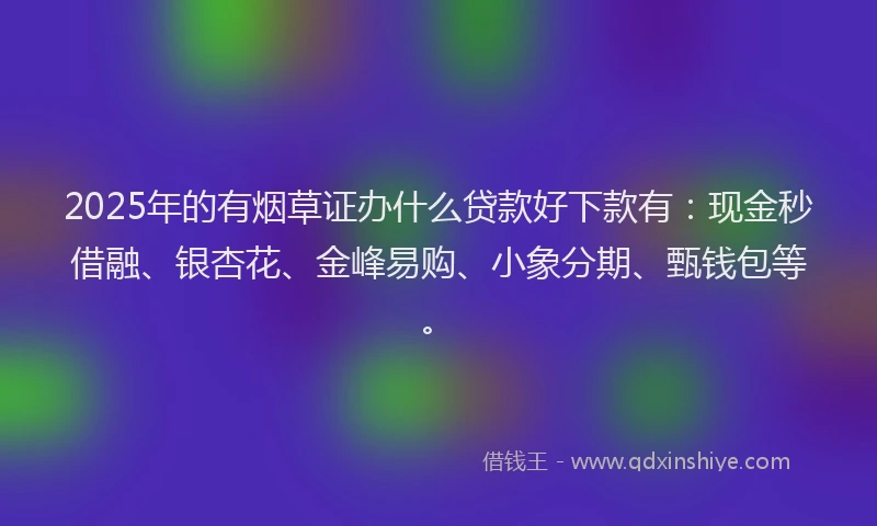 2025年的有烟草证办什么贷款好下款有：现金秒借融、银杏花、金峰易购、小象分期、甄钱包等。