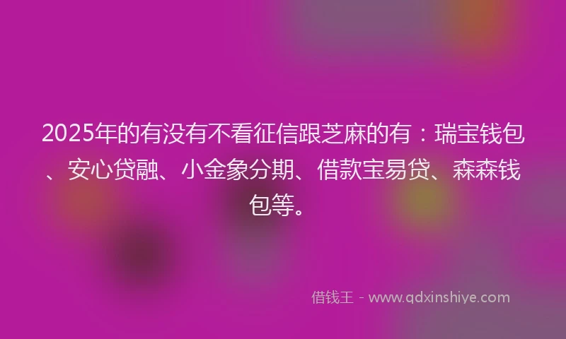 2025年的有没有不看征信跟芝麻的有：瑞宝钱包、安心贷融、小金象分期、借款宝易贷、森森钱包等。