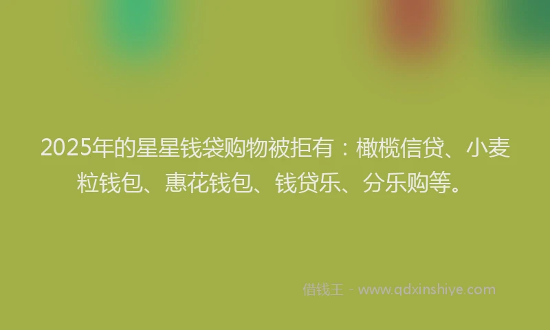 2025年的星星钱袋购物被拒有：橄榄信贷、小麦粒钱包、惠花钱包、钱贷乐、分乐购等。