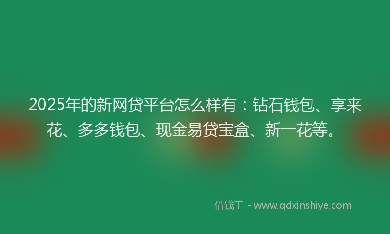 2025年的新网贷平台怎么样有：钻石钱包、享来花、多多钱包、现金易贷宝盒、新一花等。