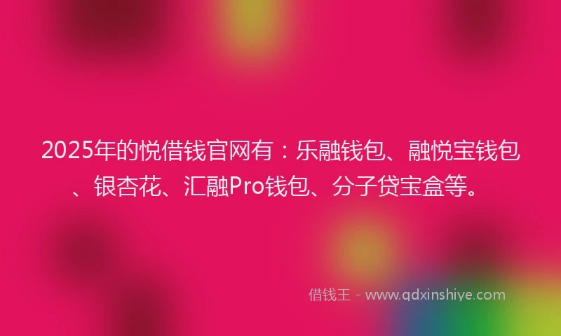 2025年的悦借钱官网有：乐融钱包、融悦宝钱包、银杏花、汇融Pro钱包、分子贷宝盒等。