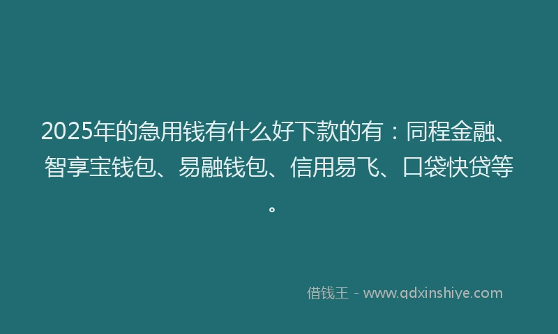 2025年的急用钱有什么好下款的有：同程金融、智享宝钱包、易融钱包、信用易飞、口袋快贷等。