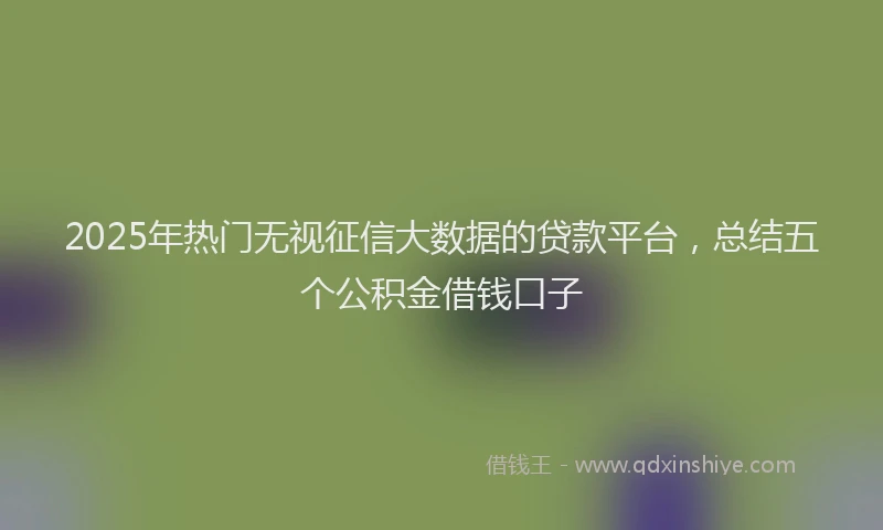2025年热门无视征信大数据的贷款平台，总结五个公积金借钱口子