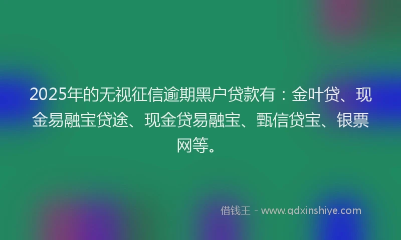2025年的无视征信逾期黑户贷款有：金叶贷、现金易融宝贷途、现金贷易融宝、甄信贷宝、银票网等。