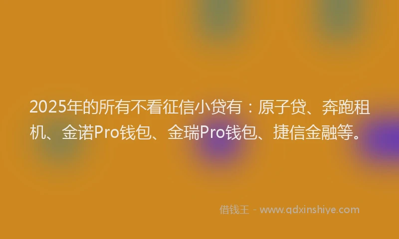2025年的所有不看征信小贷有：原子贷、奔跑租机、金诺Pro钱包、金瑞Pro钱包、捷信金融等。