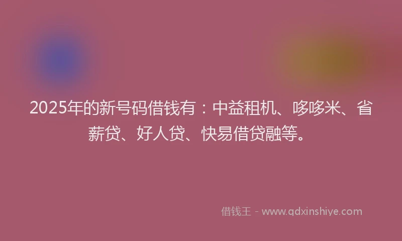 2025年的新号码借钱有：中益租机、哆哆米、省薪贷、好人贷、快易借贷融等。