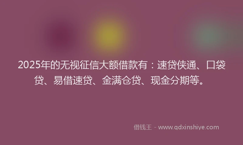 2025年的无视征信大额借款有：速贷侠通、口袋贷、易借速贷、金满仓贷、现金分期等。