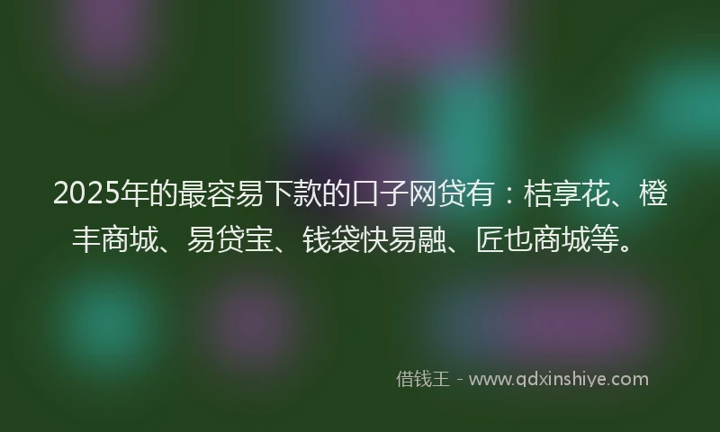 2025年的最容易下款的口子网贷有：桔享花、橙丰商城、易贷宝、钱袋快易融、匠也商城等。