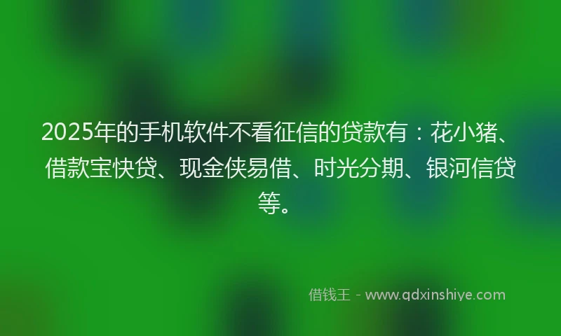 2025年的手机软件不看征信的贷款有：花小猪、借款宝快贷、现金侠易借、时光分期、银河信贷等。