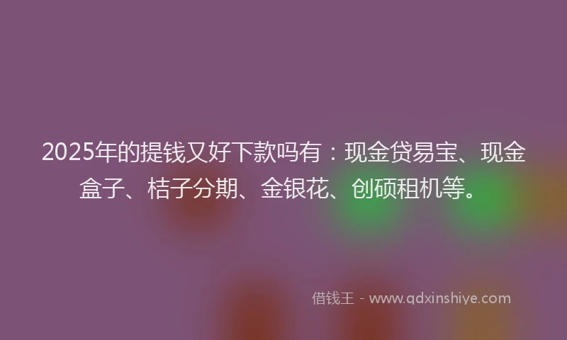 2025年的提钱又好下款吗有：现金贷易宝、现金盒子、桔子分期、金银花、创硕租机等。