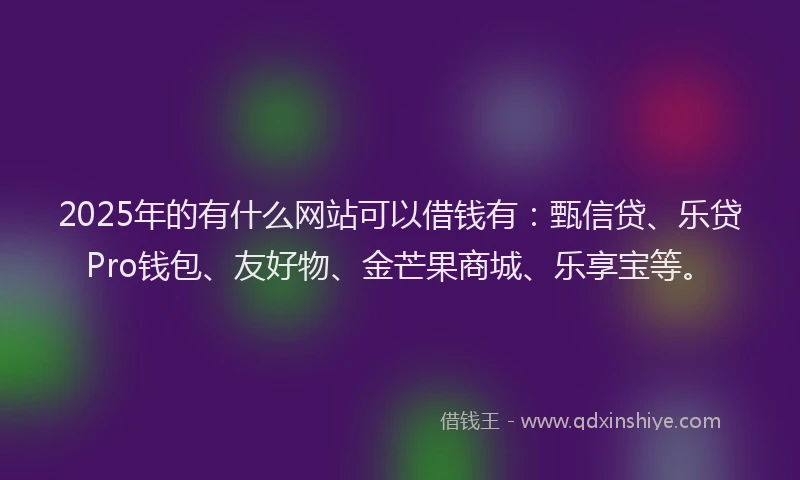 2025年的有什么网站可以借钱有：甄信贷、乐贷Pro钱包、友好物、金芒果商城、乐享宝等。
