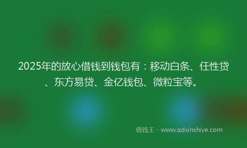 2025年的放心借钱到钱包有：移动白条、任性贷、东方易贷、金亿钱包、微粒宝等。
