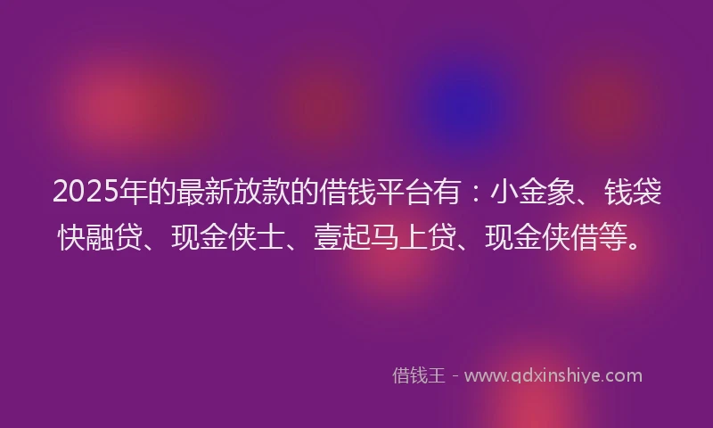 2025年的最新放款的借钱平台有：小金象、钱袋快融贷、现金侠士、壹起马上贷、现金侠借等。