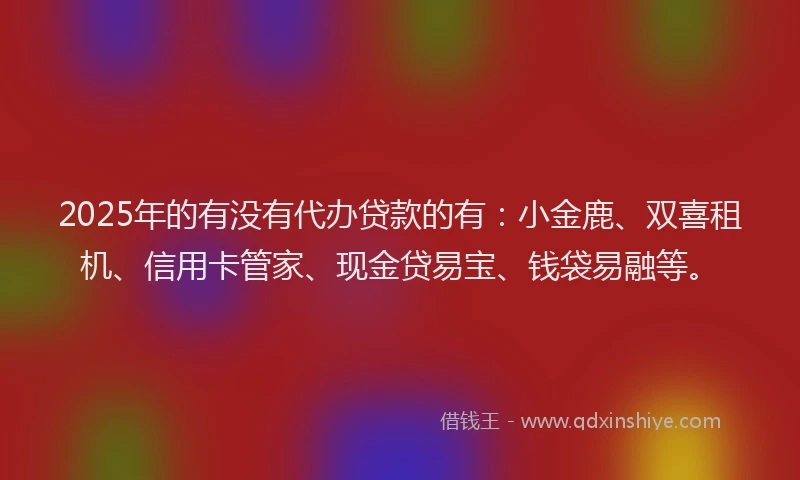 2025年的有没有代办贷款的有：小金鹿、双喜租机、信用卡管家、现金贷易宝、钱袋易融等。