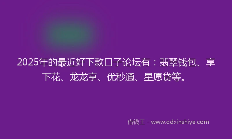 2025年的最近好下款口子论坛有：翡翠钱包、享下花、龙龙享、优秒通、星愿贷等。