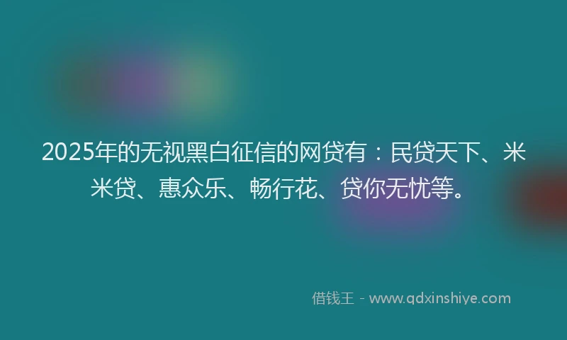 2025年的无视黑白征信的网贷有：民贷天下、米米贷、惠众乐、畅行花、贷你无忧等。