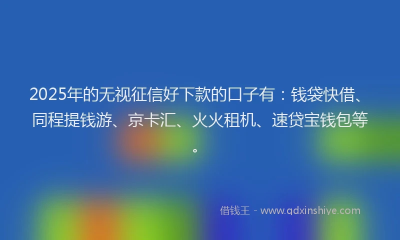 2025年的无视征信好下款的口子有：钱袋快借、同程提钱游、京卡汇、火火租机、速贷宝钱包等。