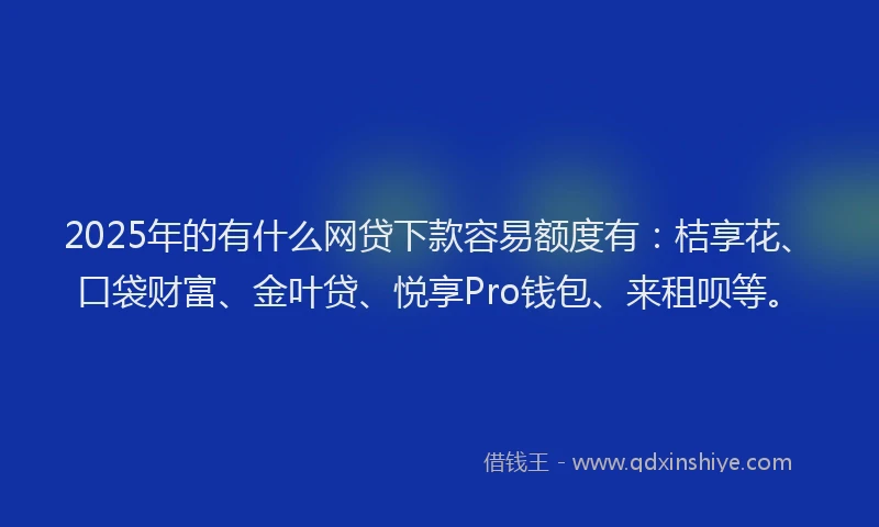 2025年的有什么网贷下款容易额度有：桔享花、口袋财富、金叶贷、悦享Pro钱包、来租呗等。
