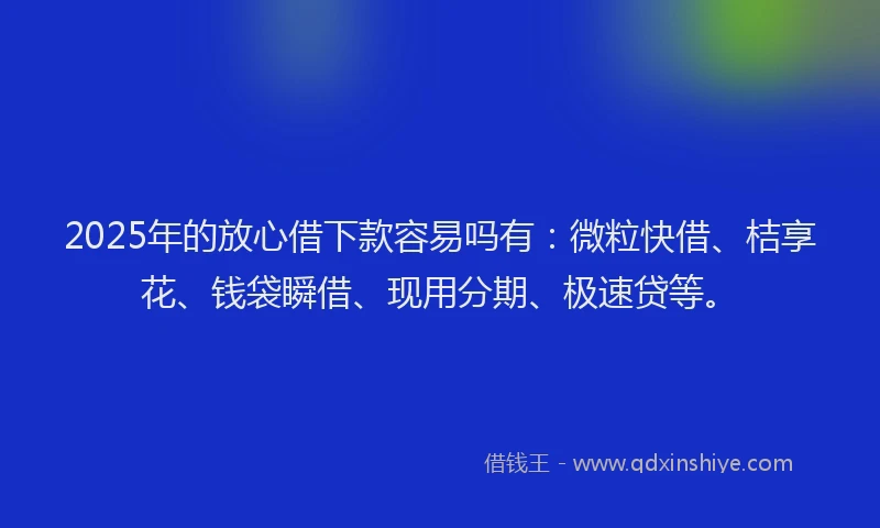 2025年的放心借下款容易吗有：微粒快借、桔享花、钱袋瞬借、现用分期、极速贷等。