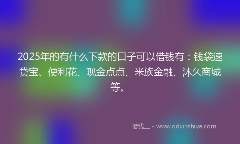 2025年的有什么下款的口子可以借钱有：钱袋速贷宝、便利花、现金点点、米族金融、沐久商城等。