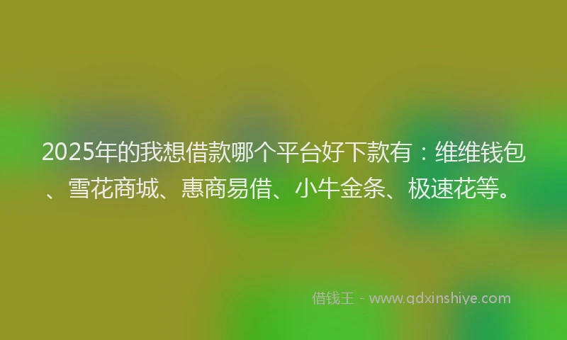 2025年的我想借款哪个平台好下款有：维维钱包、雪花商城、惠商易借、小牛金条、极速花等。
