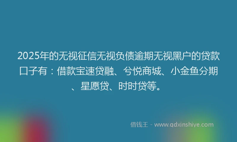 2025年的无视征信无视负债逾期无视黑户的贷款口子有：借款宝速贷融、兮悦商城、小金鱼分期、星愿贷、时时贷等。