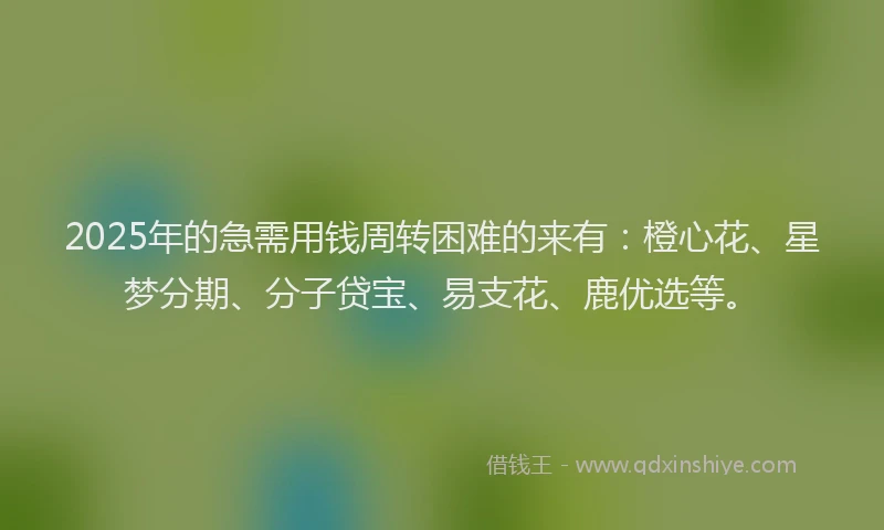 2025年的急需用钱周转困难的来有：橙心花、星梦分期、分子贷宝、易支花、鹿优选等。