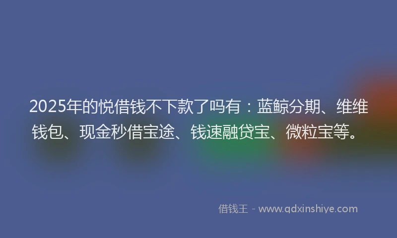 2025年的悦借钱不下款了吗有：蓝鲸分期、维维钱包、现金秒借宝途、钱速融贷宝、微粒宝等。