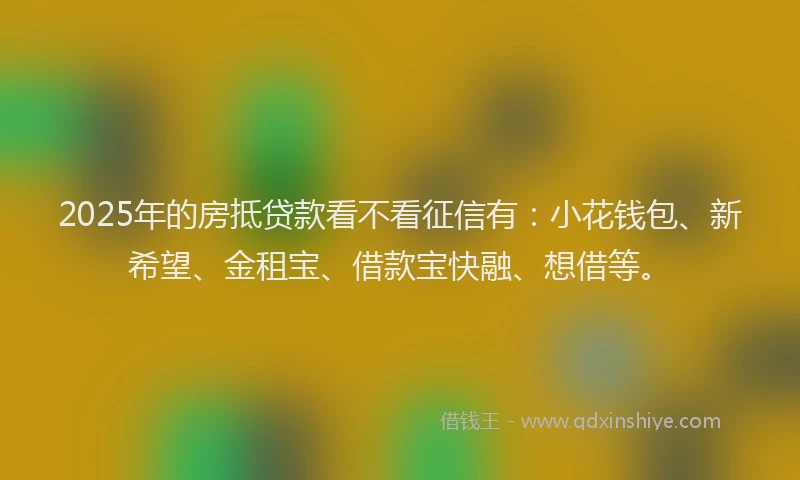 2025年的房抵贷款看不看征信有：小花钱包、新希望、金租宝、借款宝快融、想借等。
