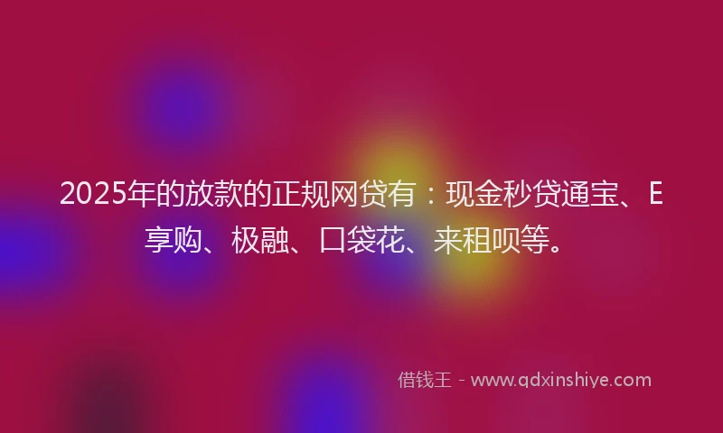 2025年的放款的正规网贷有：现金秒贷通宝、E享购、极融、口袋花、来租呗等。