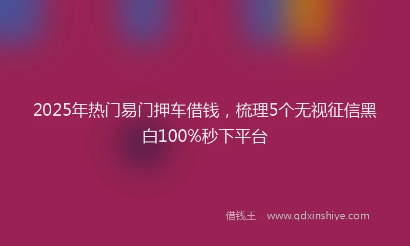 2025年热门易门押车借钱，梳理5个无视征信黑白100%秒下平台