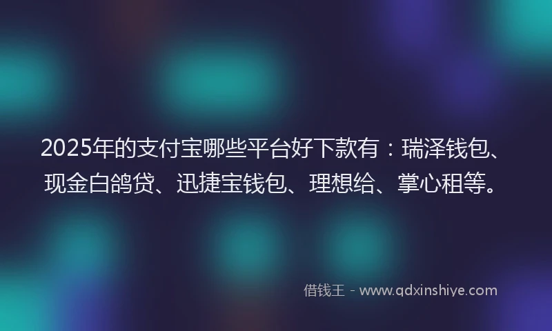 2025年的支付宝哪些平台好下款有：瑞泽钱包、现金白鸽贷、迅捷宝钱包、理想给、掌心租等。