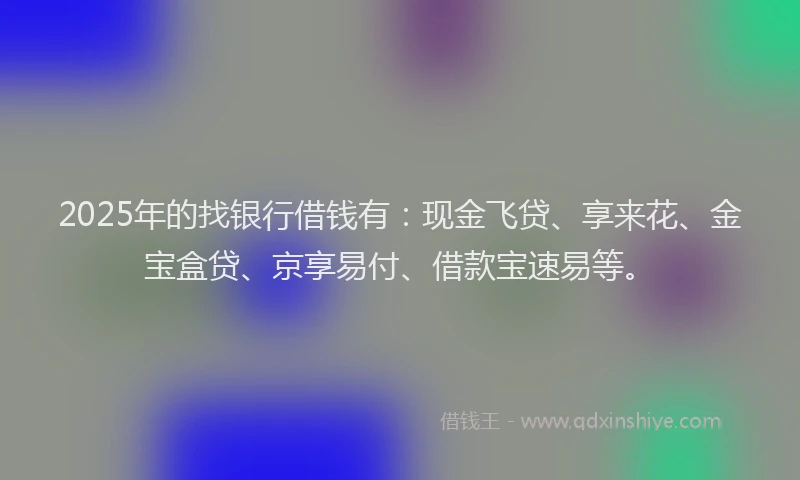 2025年的找银行借钱有：现金飞贷、享来花、金宝盒贷、京享易付、借款宝速易等。