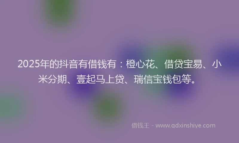 2025年的抖音有借钱有：橙心花、借贷宝易、小米分期、壹起马上贷、瑞信宝钱包等。