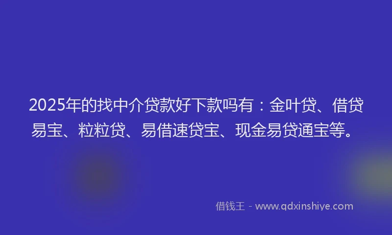 2025年的找中介贷款好下款吗有：金叶贷、借贷易宝、粒粒贷、易借速贷宝、现金易贷通宝等。
