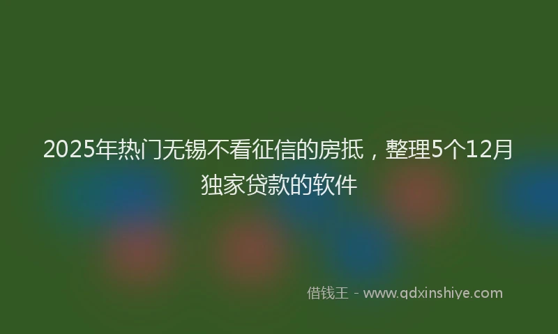 2025年热门无锡不看征信的房抵，整理5个12月独家贷款的软件