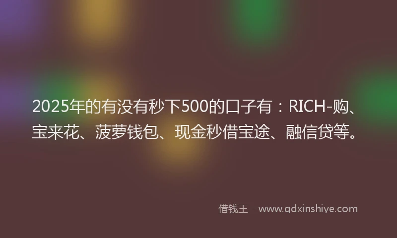 2025年的有没有秒下500的口子有：RICH-购、宝来花、菠萝钱包、现金秒借宝途、融信贷等。