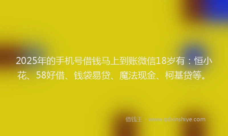 2025年的手机号借钱马上到账微信18岁有：恒小花、58好借、钱袋易贷、魔法现金、柯基贷等。
