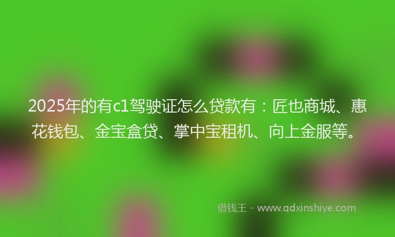 2025年的有c1驾驶证怎么贷款有：匠也商城、惠花钱包、金宝盒贷、掌中宝租机、向上金服等。