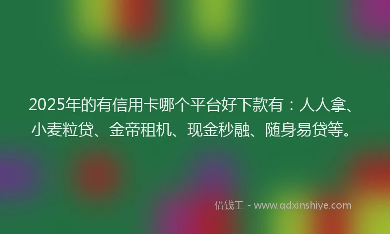 2025年的有信用卡哪个平台好下款有：人人拿、小麦粒贷、金帝租机、现金秒融、随身易贷等。