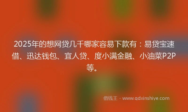 2025年的想网贷几千哪家容易下款有：易贷宝速借、迅达钱包、宜人贷、度小满金融、小油菜P2P等。
