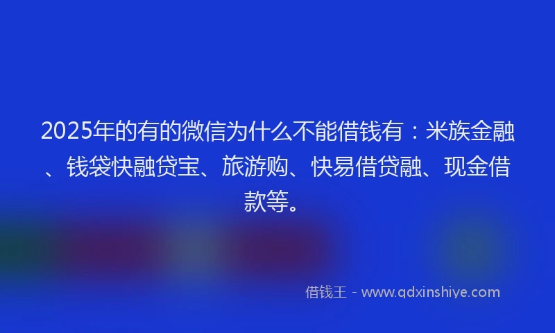 2025年的有的微信为什么不能借钱有：米族金融、钱袋快融贷宝、旅游购、快易借贷融、现金借款等。