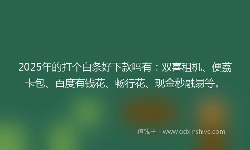 2025年的打个白条好下款吗有：双喜租机、便荔卡包、百度有钱花、畅行花、现金秒融易等。