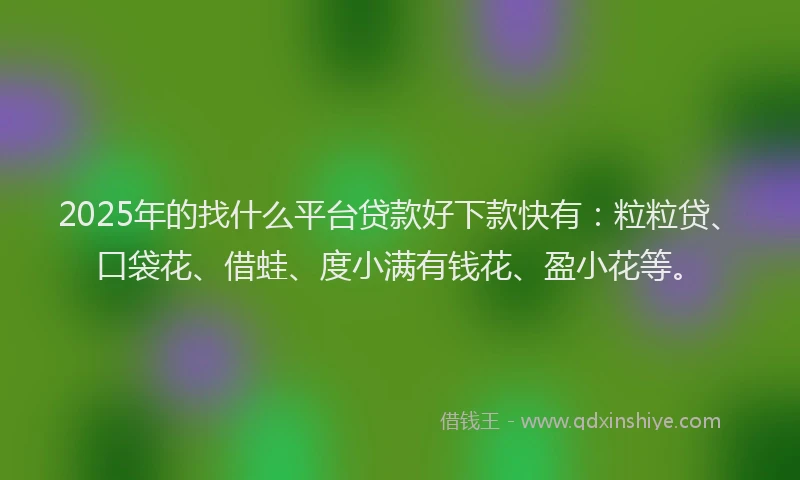 2025年的找什么平台贷款好下款快有：粒粒贷、口袋花、借蛙、度小满有钱花、盈小花等。