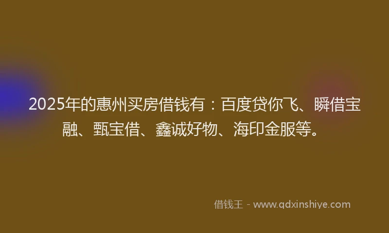 2025年的惠州买房借钱有：百度贷你飞、瞬借宝融、甄宝借、鑫诚好物、海印金服等。