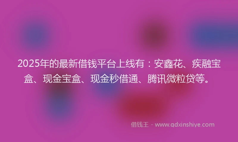 2025年的最新借钱平台上线有：安鑫花、疾融宝盒、现金宝盒、现金秒借通、腾讯微粒贷等。