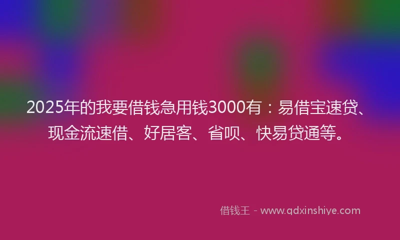 2025年的我要借钱急用钱3000有：易借宝速贷、现金流速借、好居客、省呗、快易贷通等。